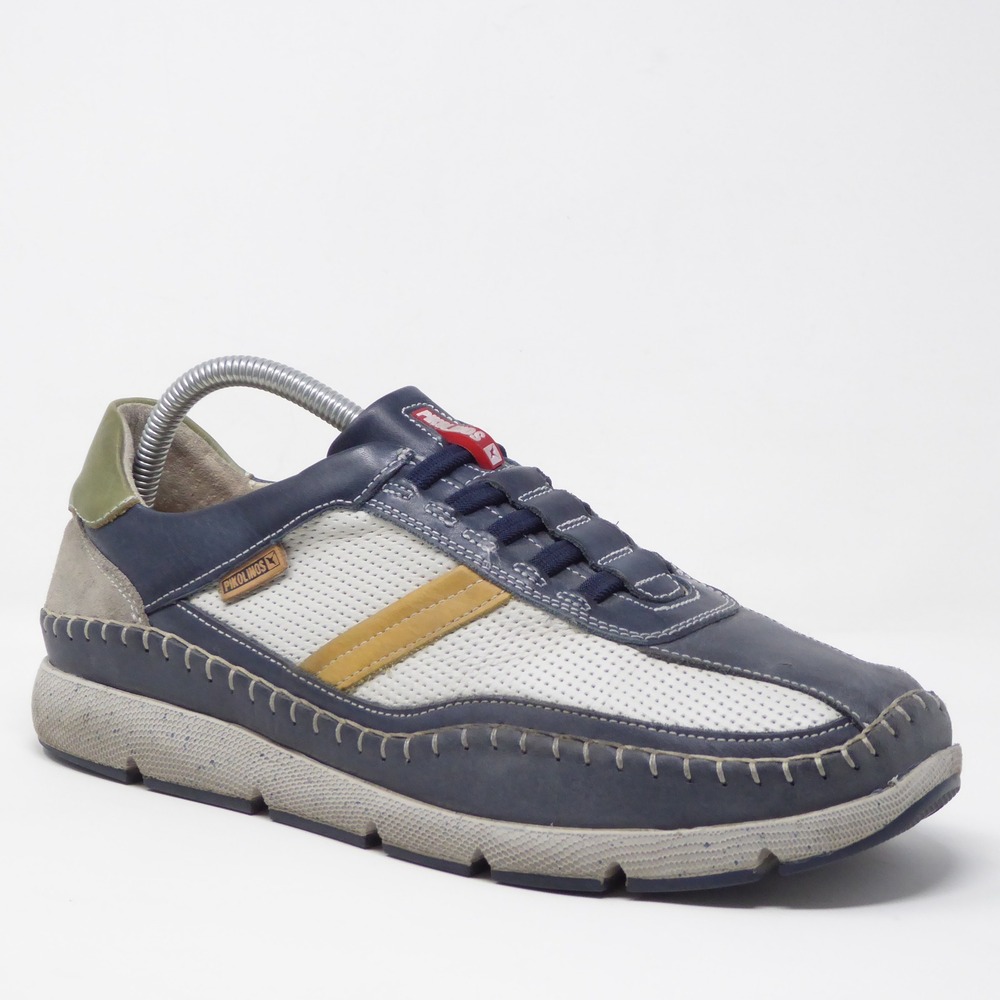 Pikolinos Mens Fuencarral Sneakers Blue White Tan Leather Perforated 41 / 7.5-8